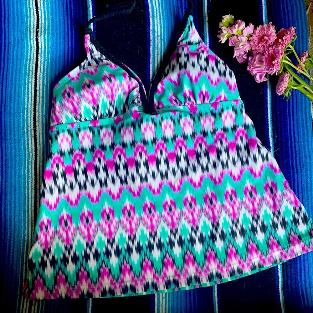 NWOT Mossimo Patterned Tankini Swim Top Teal Purple Women's Size Small